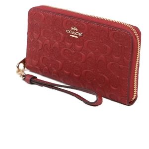 Coach signature long zip around wallet in cherry